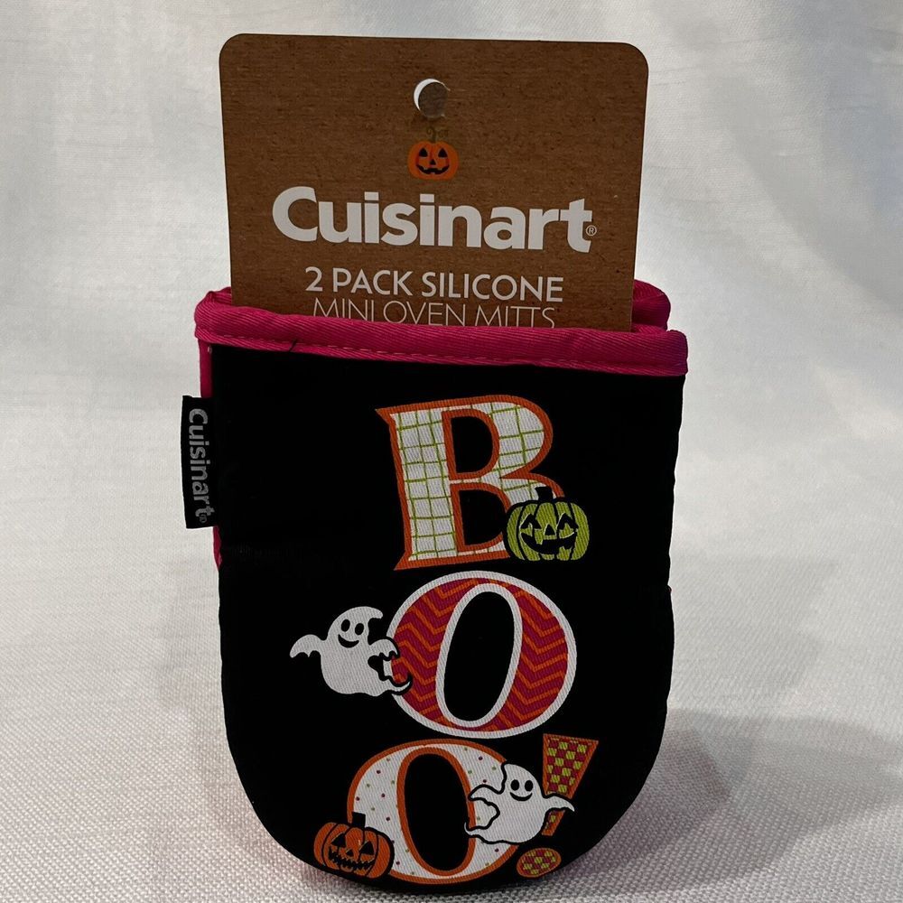 NEW 2 Pack Cuisinart‎ BOO! Ghost Pumpkin Silicone Mini Oven Mitts Halloween